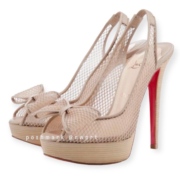 Christian Louboutin Shoes - Christian Louboutin Exclu Mesh Bow Platform Slingback Heels Nude Tan 38 7